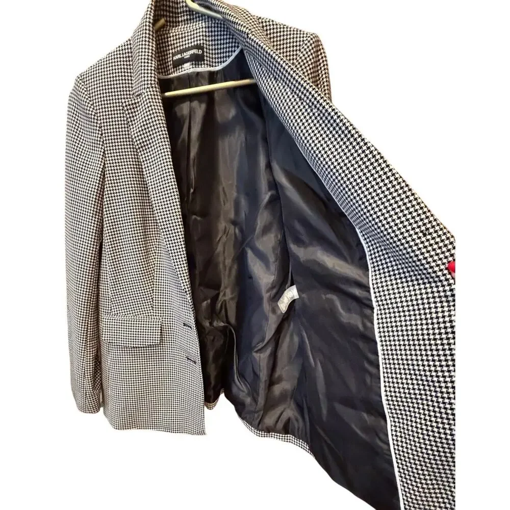 Karl Lagerfeld Paris Houndstooth Blazer Jacket 6 NWOT Black White Workwear
